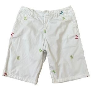 Bamboo Traders white cotton bermuda shorts with embroidered flip flops size 10